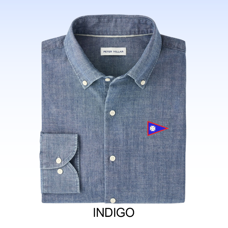 PETER MILLAR DEVONPORT CHAMBRAY COTTON-STRETCH SPORT SHIRT