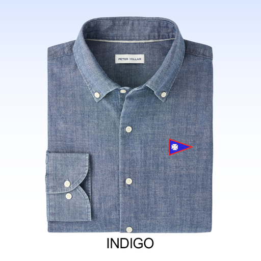 PETER MILLAR DEVONPORT CHAMBRAY COTTON-STRETCH SPORT SHIRT