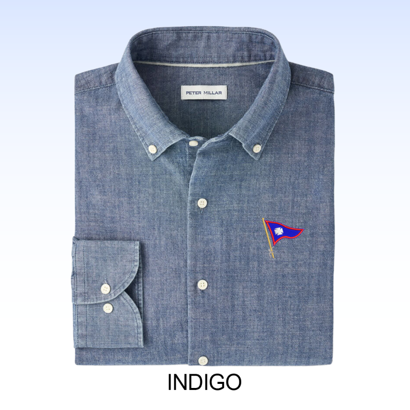 PETER MILLAR DEVONPORT CHAMBRAY COTTON-STRETCH SPORT SHIRT